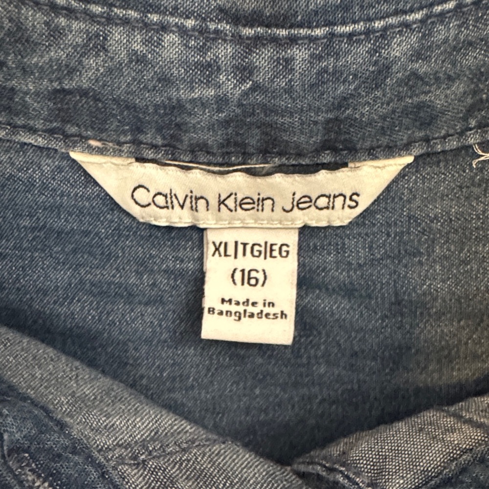 Calvin Klein Denim Long Sleeve Shirt Dress Kids Size XL 16 - Picture 2 of 7